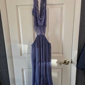 Weissman Lavender Lace Backless Halter Gown Dance Costume